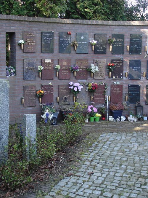 Overzicht urnenmuur of columbarium Overzicht urnenmuur of columbarium